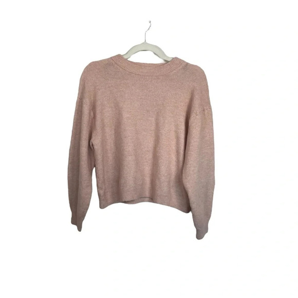 H&M Knit Crew Neck Wool Blend Pullover Sweater in Light Pink Melange Size M - Picture 3 of 9